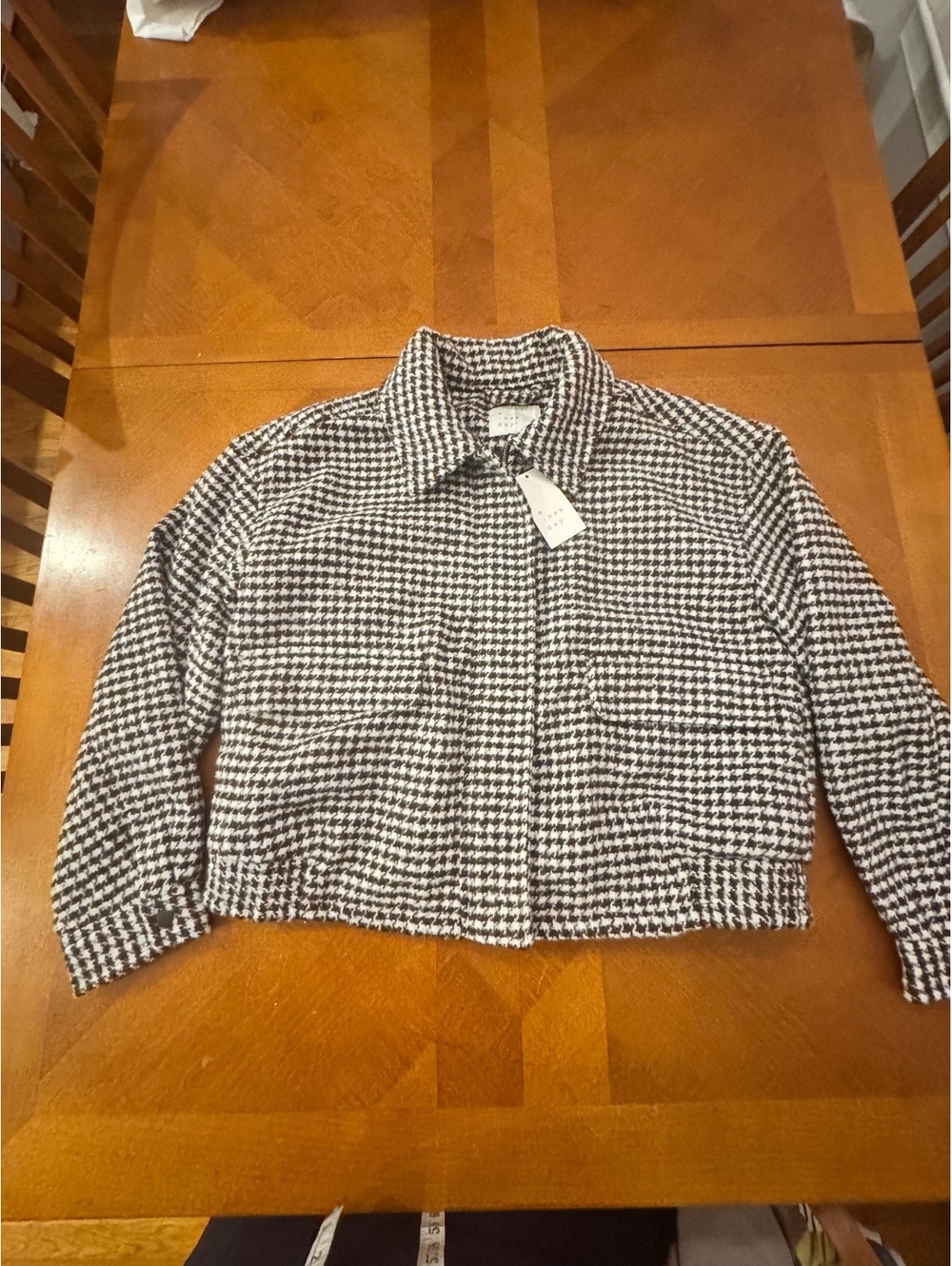a new day Women's Brown and White Houndstooth Jacket Size L 2916